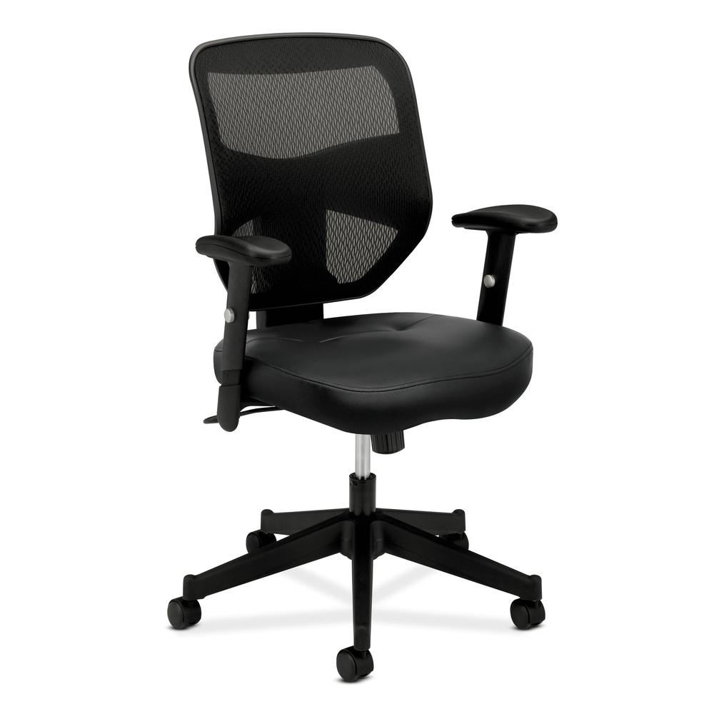 HON Prominent Leather Task Chair - High Back Mesh Work Chair with Adjustable Arms, Black (HVL531). The main picture.