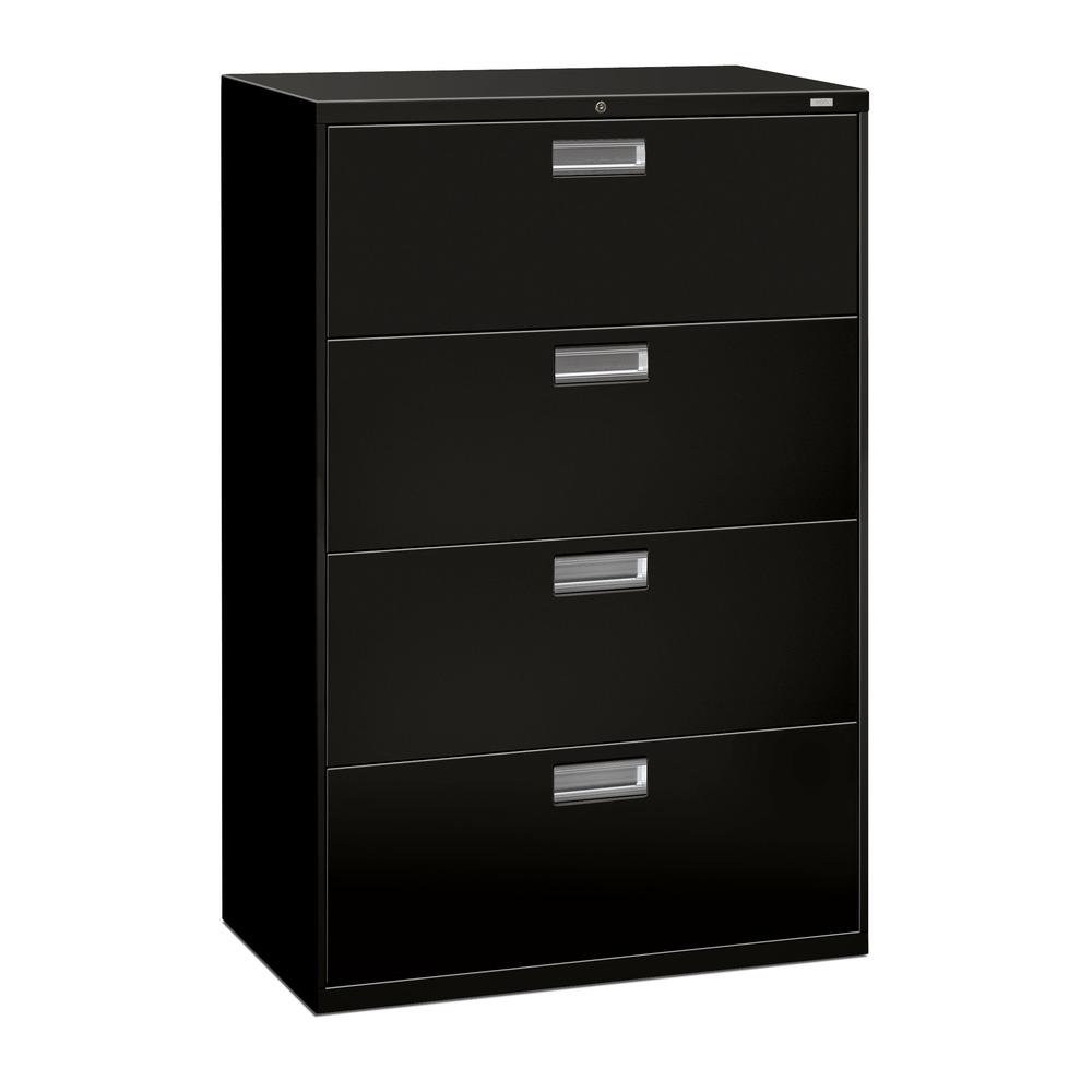 HON 4-Drawer Office Filing Cabinet - 600 Series Lateral Legal or Letter File Cabinet, 18"D, Black (H684). Picture 1