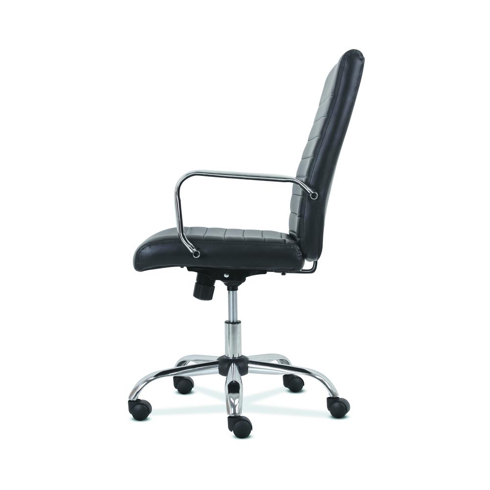 Sadie Executive Computer Chair- Fixed Arm for Office Desk, Black Leather with Chrome Accents (HVST511). Picture 3