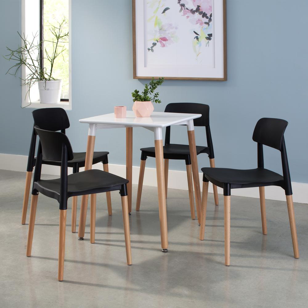 OFM 161 Collection Mid Century 4 Pack Modern 18" Plastic Molded Dining Chairs, Solid Natural Wood Legs, in Black (161-P18C-BLK-4). Picture 8