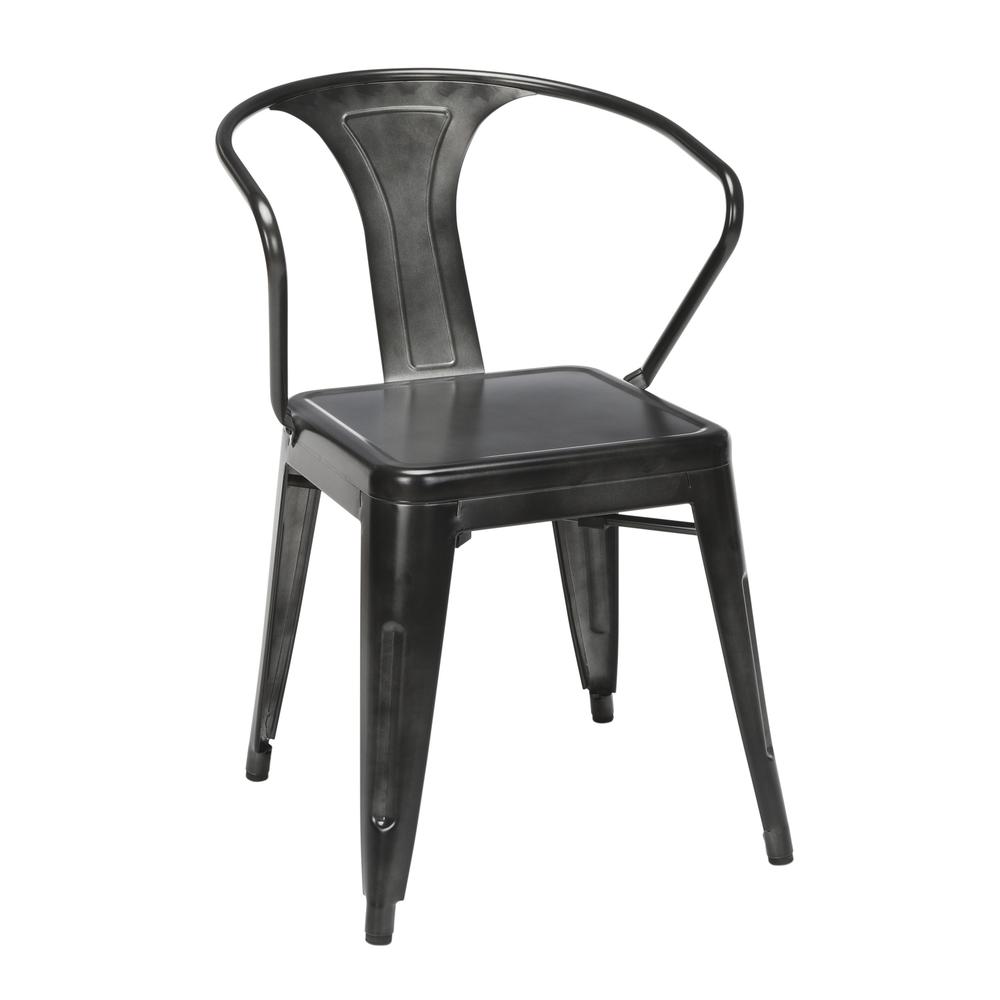 OFM 161 Collection Industrial Modern 18" Mid Back Metal Dining Chairs with Arms, 4 Pack, are manufactured with galvanized steel for indoor and outdoor use. These stacking metal chairs come fully assem. The main picture.