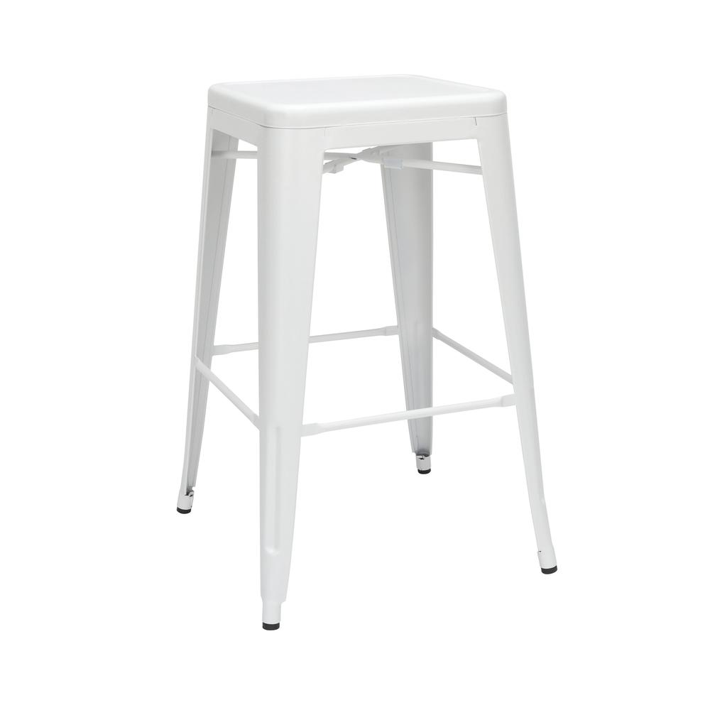 The OFM 161 Collection Industrial Modern 30" Backless Metal Bar Stools, 4 Pack, require no assembly, are stackable, and provide a roomy 15 square inches of seating surface. These counter height stools. Picture 1