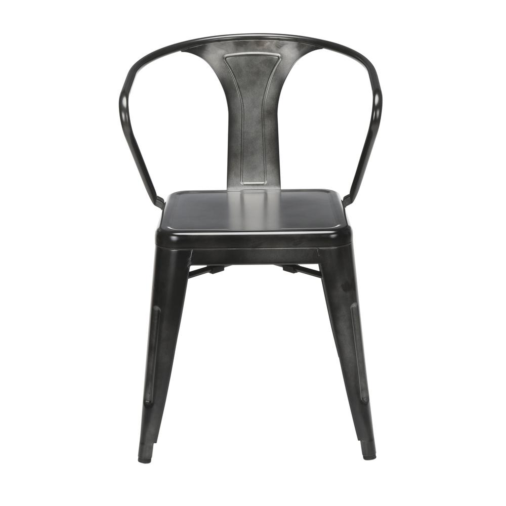 OFM 161 Collection Industrial Modern 18" Mid Back Metal Dining Chairs with Arms, 4 Pack, are manufactured with galvanized steel for indoor and outdoor use. These stacking metal chairs come fully assem. Picture 2