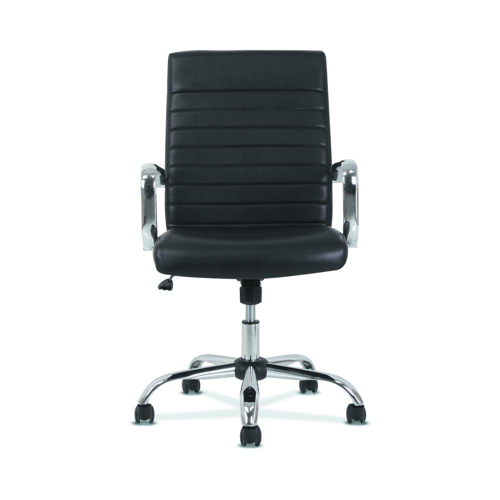 Sadie Executive Computer Chair- Fixed Arm for Office Desk, Black Leather with Chrome Accents (HVST511). Picture 4