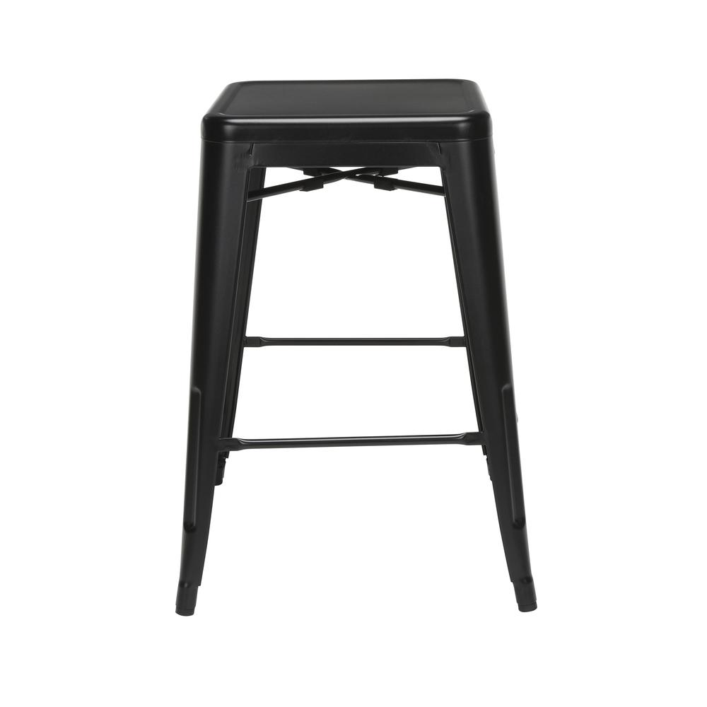The OFM 161 Collection Industrial Modern 26" Backless Metal Bar Stools, 4 Pack, require no assembly, are stackable, and provide a roomy 15 square inches of seating surface. These counter height stools. Picture 4