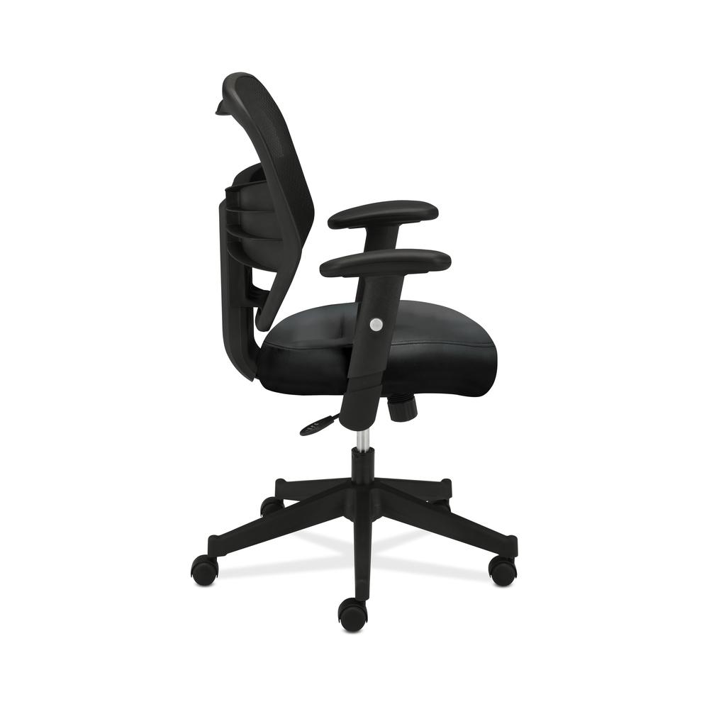 HON Prominent Leather Task Chair - High Back Mesh Work Chair with Adjustable Arms, Black (HVL531). Picture 4