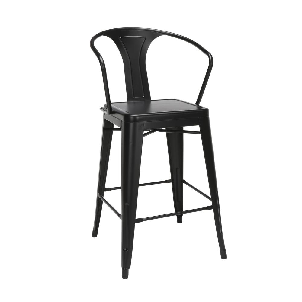 The OFM 161 Collection Industrial Modern 26" Mid Back Metal Arm Chair Stools, 4 Pack, provide a comfortable, yet sophisticated, counter height seating solution for cafe tables and bars, suitable for i. The main picture.