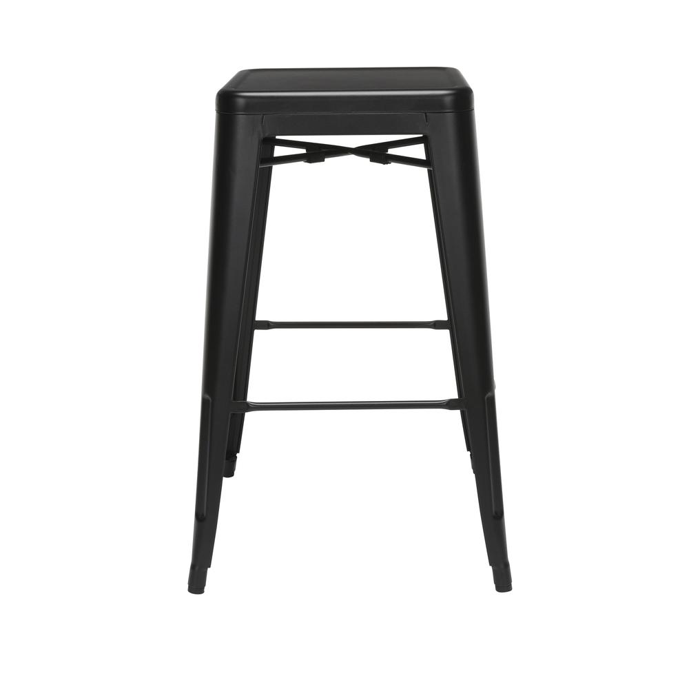 The OFM 161 Collection Industrial Modern 30" Backless Metal Bar Stools, 4 Pack, require no assembly, are stackable, and provide a roomy 15 square inches of seating surface. These counter height stools. Picture 4