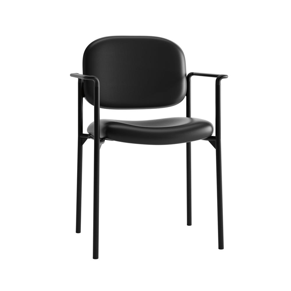 HON Scatter Guest Chair with Arms- Leather Stacking Office Furniture , Black (VL616). Picture 1