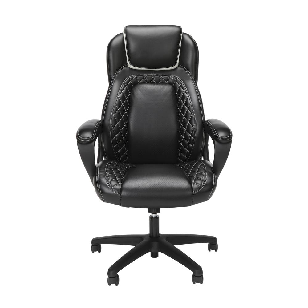 Essentials Collection Racing Style SofThread Leather High Back Office Chair, in White. Picture 2