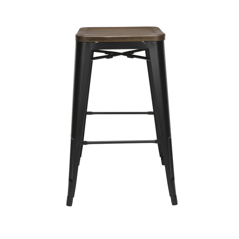 The OFM 161 Collection Industrial Modern 30" Backless Metal Bar Stools with Solid Ash Wood Seats, 4 Pack, require no assembly, are stackable, and provide a roomy 15 square inches of seating surface. P. Picture 4
