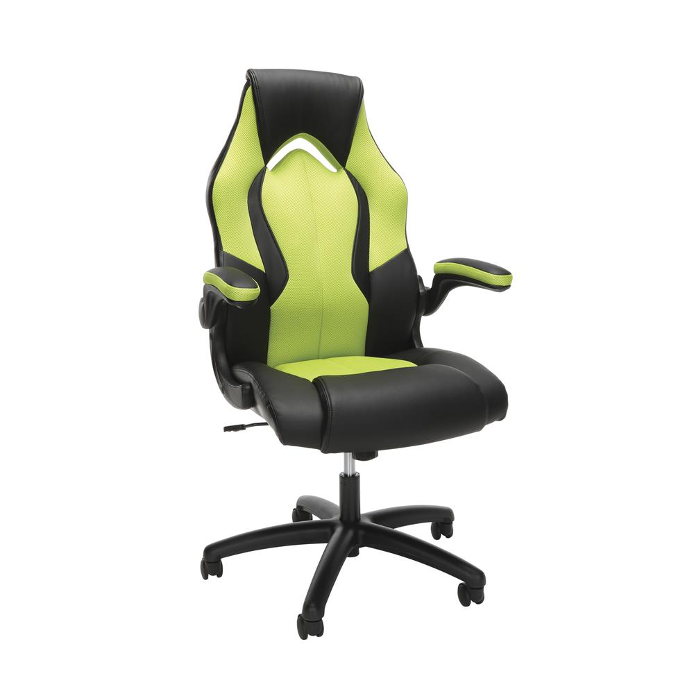 OFM Essentials Collection High-Back Racing Style Bonded Leather Gaming Chair, in Green (ESS-3086-GRN). The main picture.