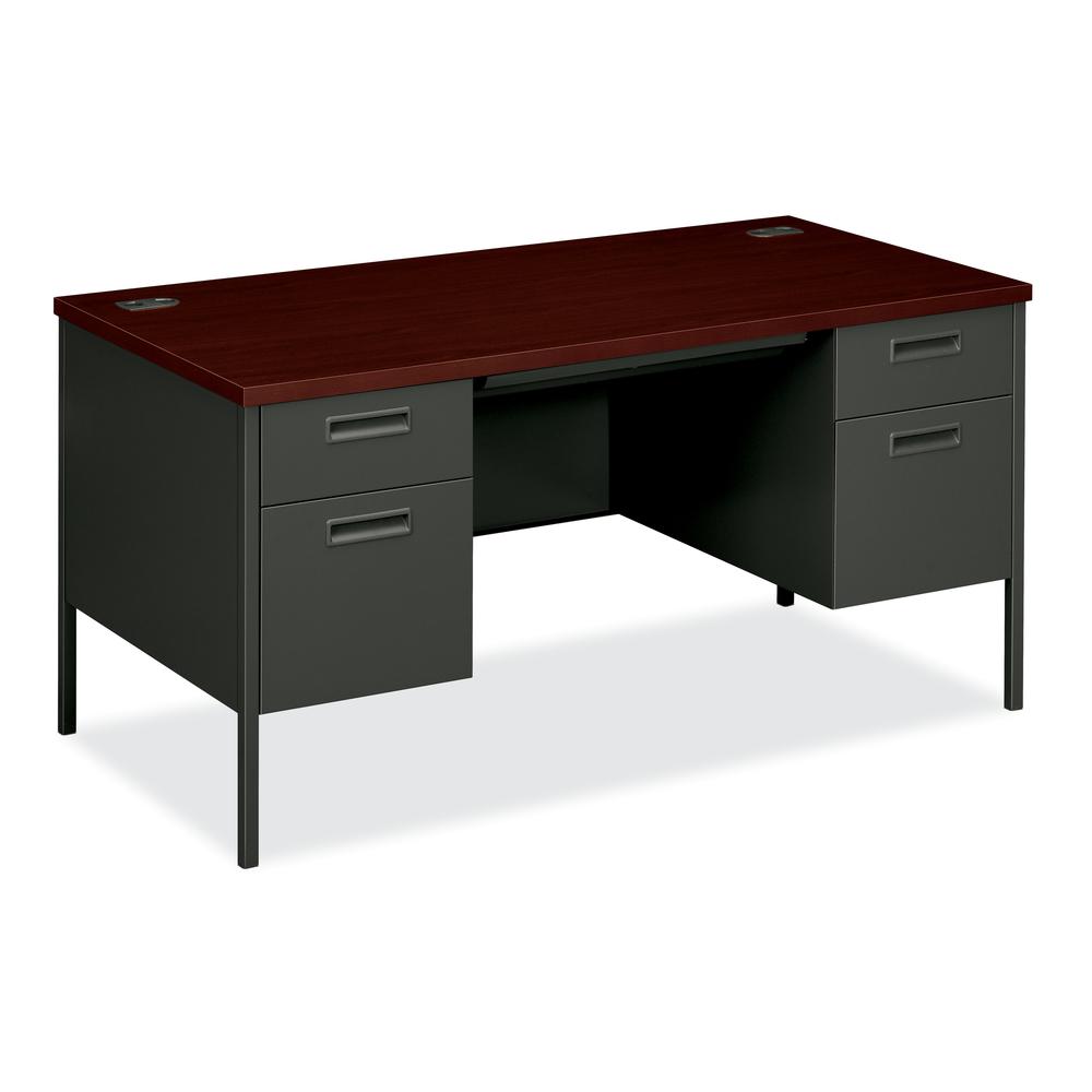 HON 60" Metro Series Classic Double Pedestal Desk, in Mahogany/Charcoal (HP3262). Picture 1