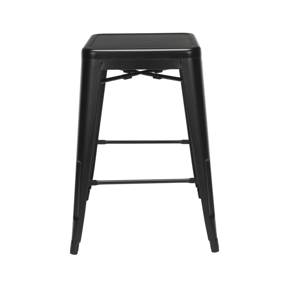 The OFM 161 Collection Industrial Modern 26" Backless Metal Bar Stools, 4 Pack, require no assembly, are stackable, and provide a roomy 15 square inches of seating surface. These counter height stools. Picture 5