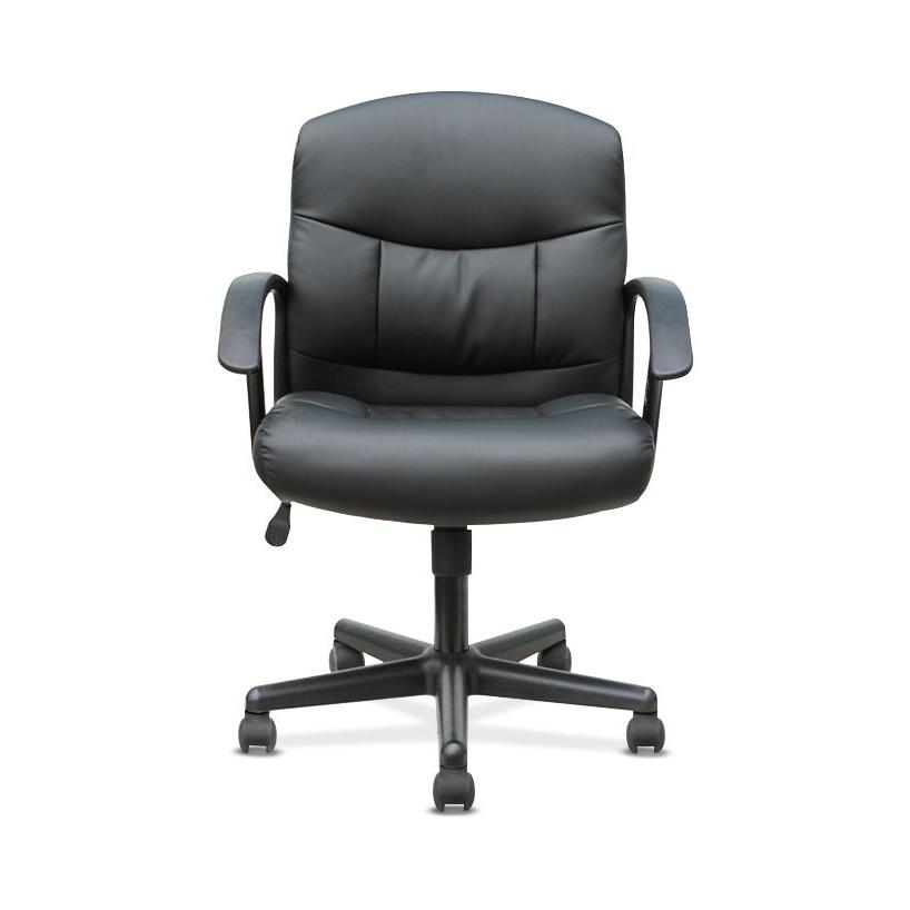 Sadie Mid-Back Task Chair- Fixed Armed Computer Chair for Office Desk, Black Leather (HVST303). Picture 1