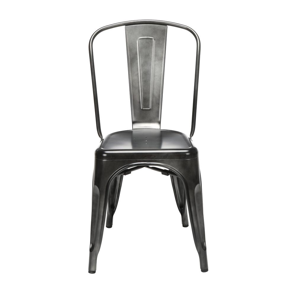 OFM 161 Collection Industrial Modern 18" High Back Metal Dining Chairs, 4 Pack, are manufactured with galvanized steel for indoor and outdoor use. These stacking metal chairs come fully assembled and. Picture 2