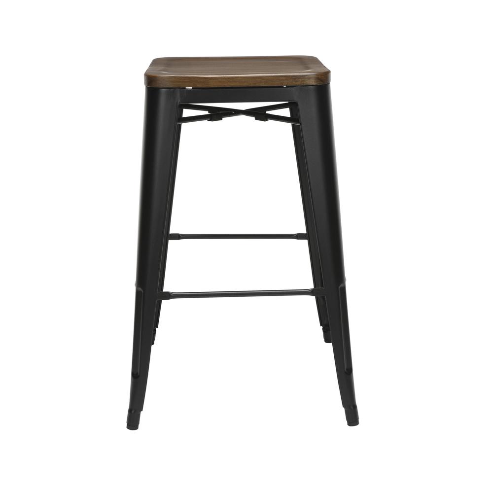 The OFM 161 Collection Industrial Modern 30" Backless Metal Bar Stools with Solid Ash Wood Seats, 4 Pack, require no assembly, are stackable, and provide a roomy 15 square inches of seating surface. P. Picture 5