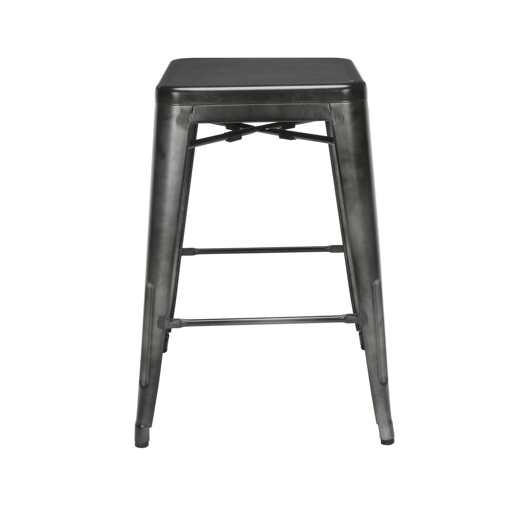 The OFM 161 Collection Industrial Modern 26" Backless Metal Bar Stools, 4 Pack, require no assembly, are stackable, and provide a roomy 15 square inches of seating surface. These counter height stools. Picture 4