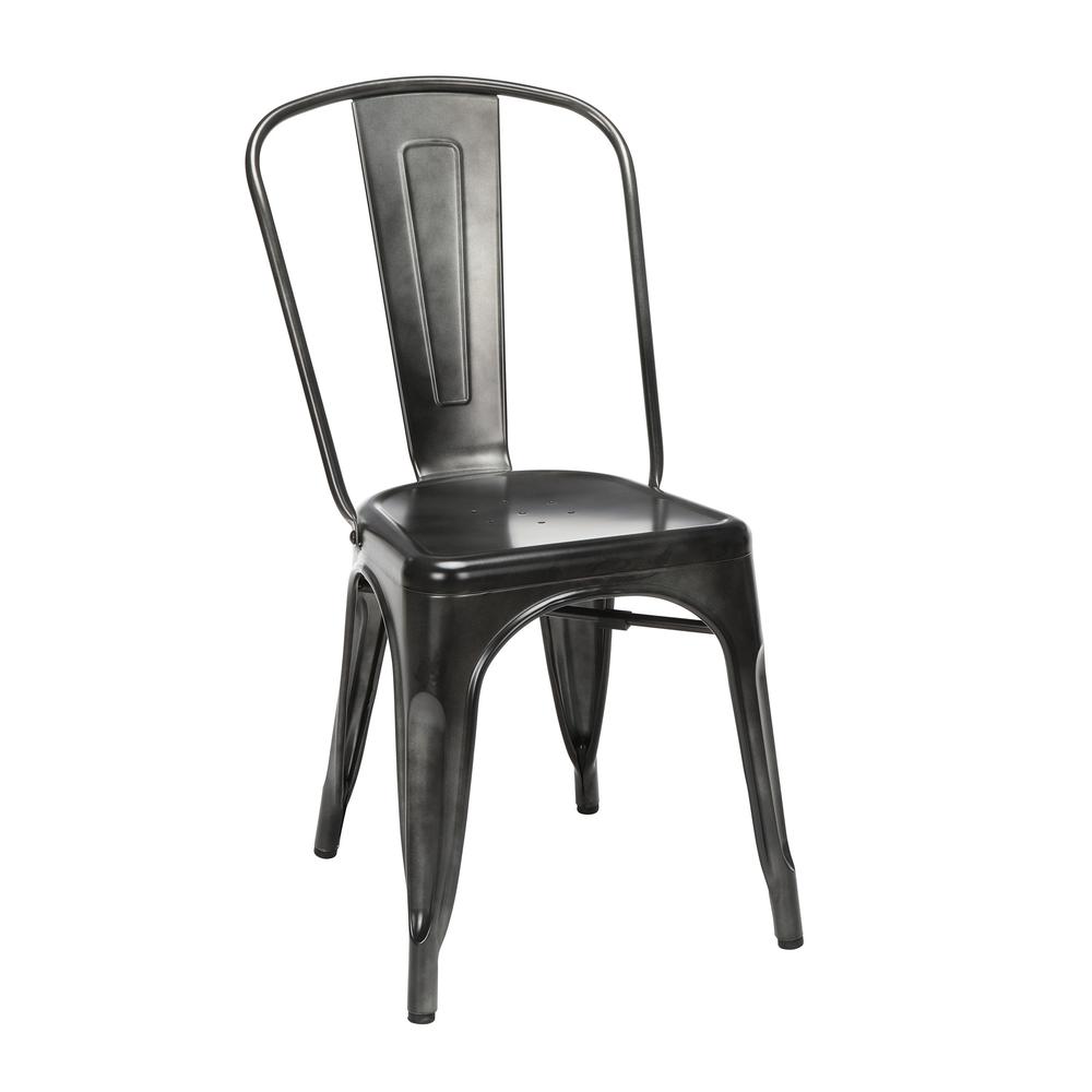 OFM 161 Collection Industrial Modern 18" High Back Metal Dining Chairs, 4 Pack, are manufactured with galvanized steel for indoor and outdoor use. These stacking metal chairs come fully assembled and. The main picture.