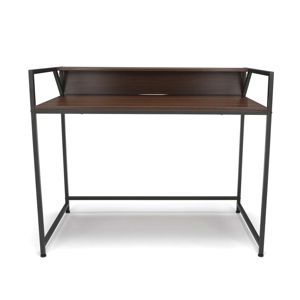 Essentials by OFM ESS-1003 Computer Desk with Shelf, Gray with Walnut. Picture 2