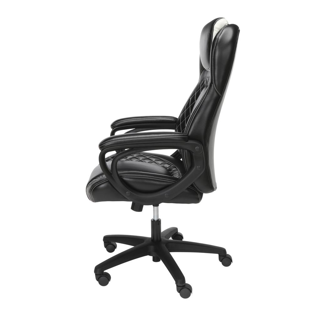 Essentials Collection Racing Style SofThread Leather High Back Office Chair, in White. Picture 5