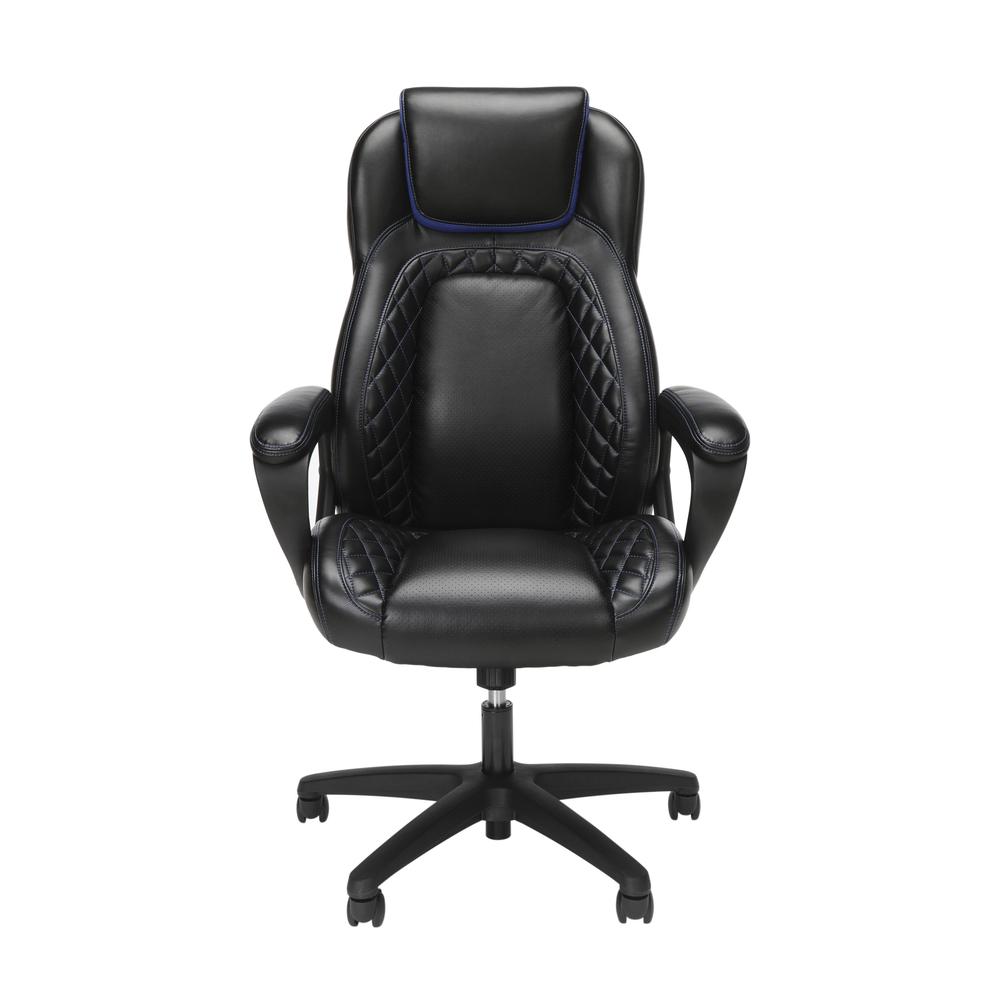 Essentials Collection Racing Style SofThread Leather High Back Office Chair, in Blue. Picture 2