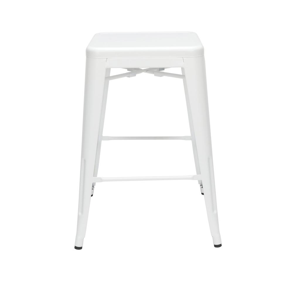 The OFM 161 Collection Industrial Modern 26" Backless Metal Bar Stools, 4 Pack, require no assembly, are stackable, and provide a roomy 15 square inches of seating surface. These counter height stools. Picture 2