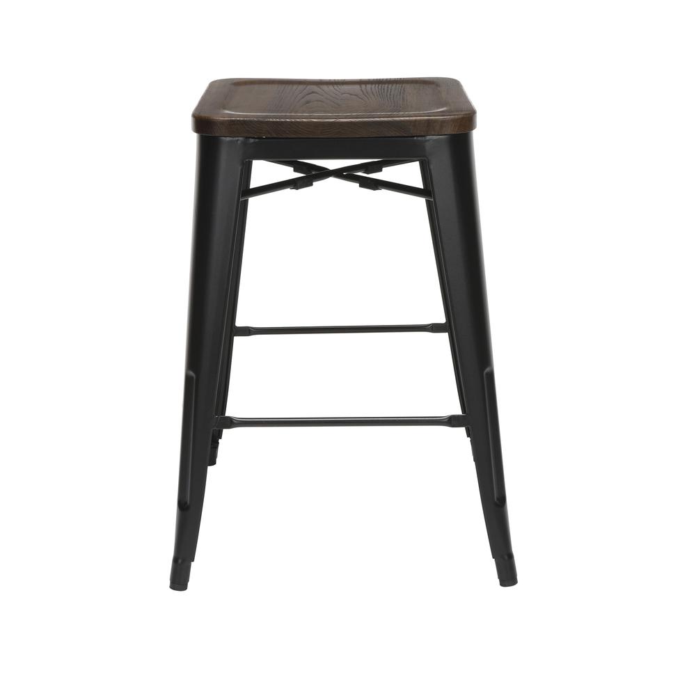 The OFM 161 Collection Industrial Modern 26" Backless Metal Bar Stools with Solid Ash Wood Seats, 4 Pack, require no assembly, are stackable, and provide a roomy 15 square inches of seating surface. P. Picture 3