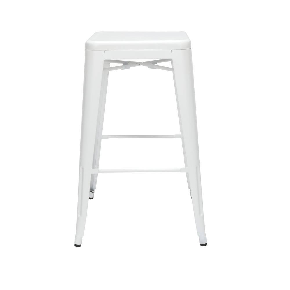 The OFM 161 Collection Industrial Modern 30" Backless Metal Bar Stools, 4 Pack, require no assembly, are stackable, and provide a roomy 15 square inches of seating surface. These counter height stools. Picture 3