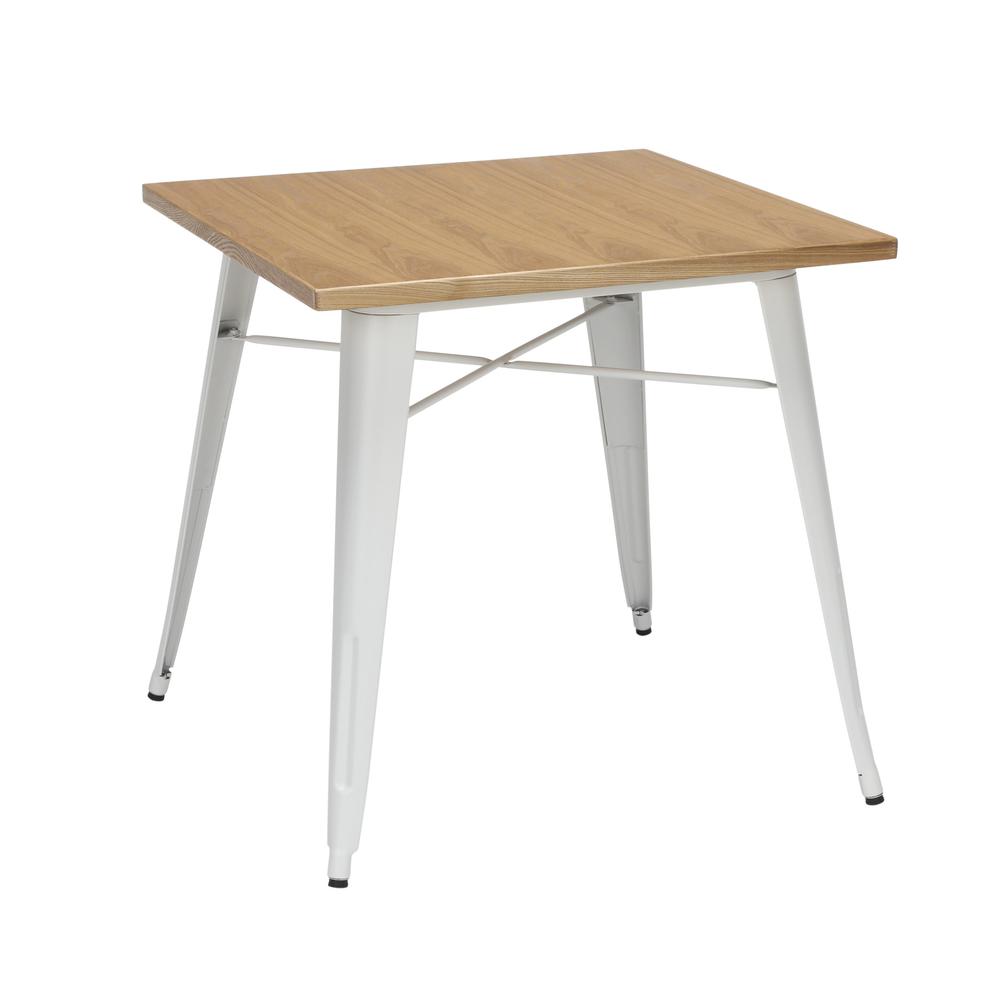 The OFM 161 Collection Industrial Modern 30" Square Dining Table features a galvanized steel body with a wooden tabletop that is ideal for covered outdoor spaces or any indoor space like kitchens, caf. Picture 1