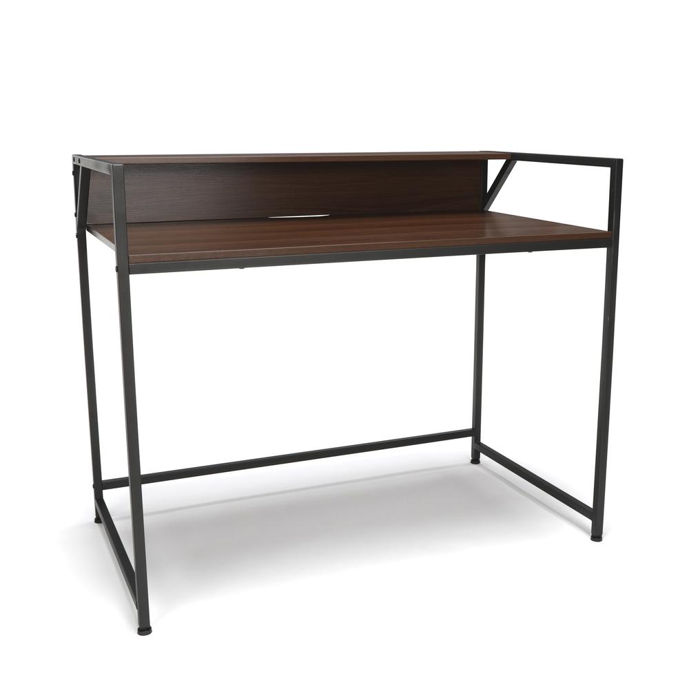 Essentials by OFM ESS-1003 Computer Desk with Shelf, Gray with Walnut. Picture 1