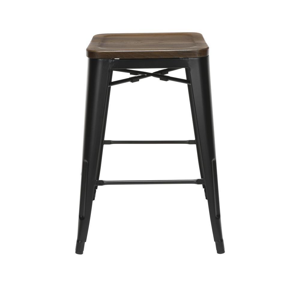 The OFM 161 Collection Industrial Modern 26" Backless Metal Bar Stools with Solid Ash Wood Seats, 4 Pack, require no assembly, are stackable, and provide a roomy 15 square inches of seating surface. P. Picture 4