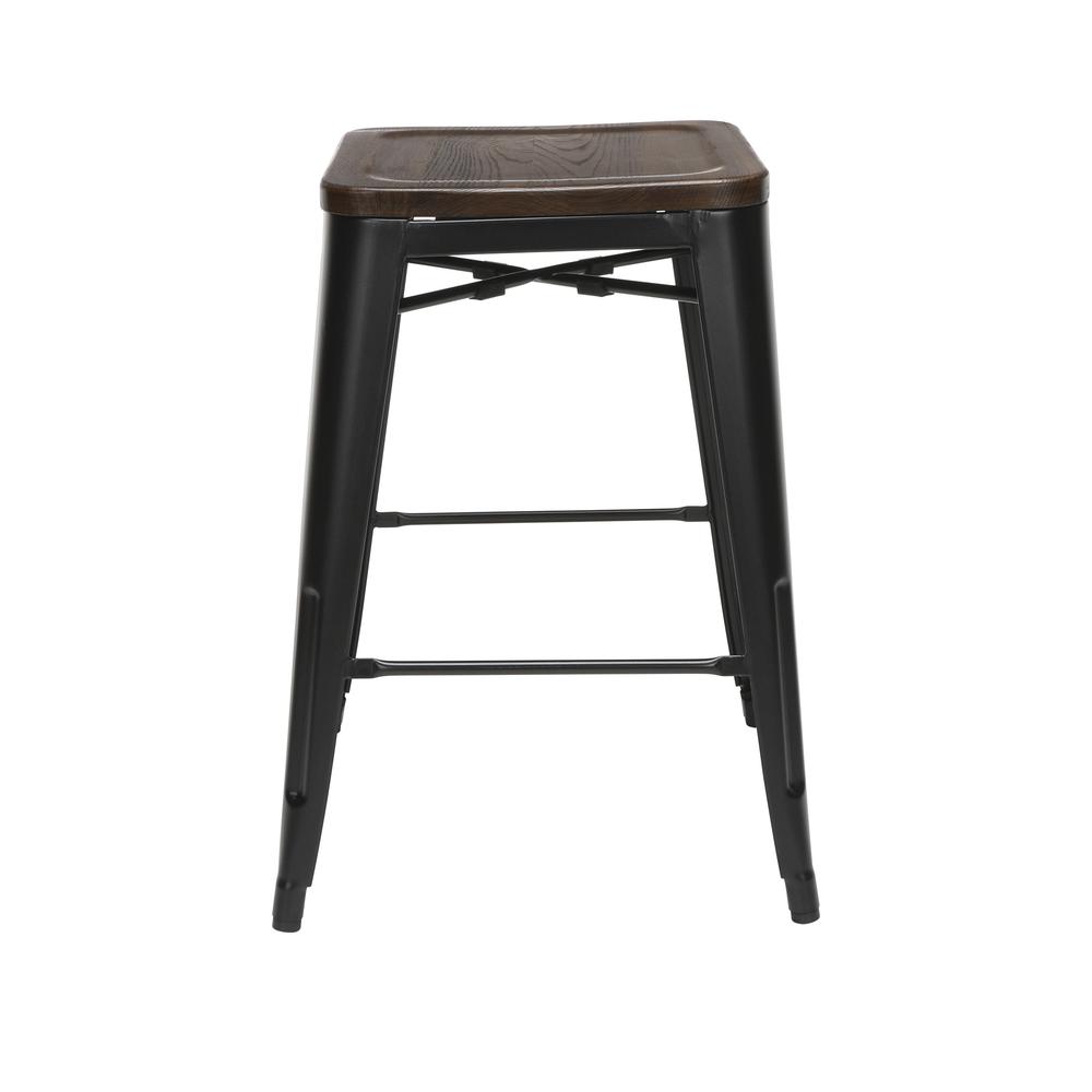 The OFM 161 Collection Industrial Modern 26" Backless Metal Bar Stools with Solid Ash Wood Seats, 4 Pack, require no assembly, are stackable, and provide a roomy 15 square inches of seating surface. P. Picture 2