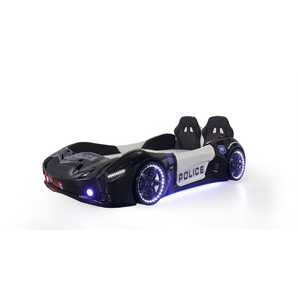 Police Twin Car Bed, Remote Control, LED Lights, Premium Rear Seat. Picture 1