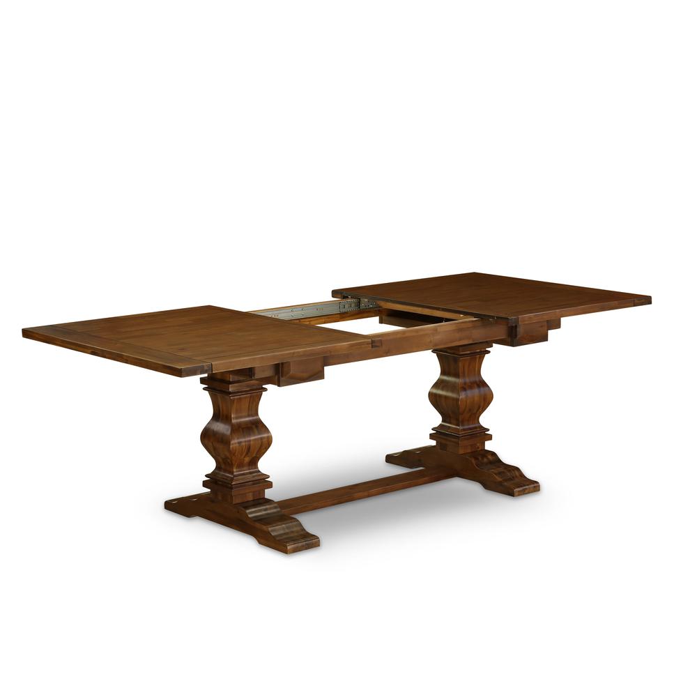 5-pc wood dining table set with Chair’s Legs and Clay Linen Fabric. Picture 2