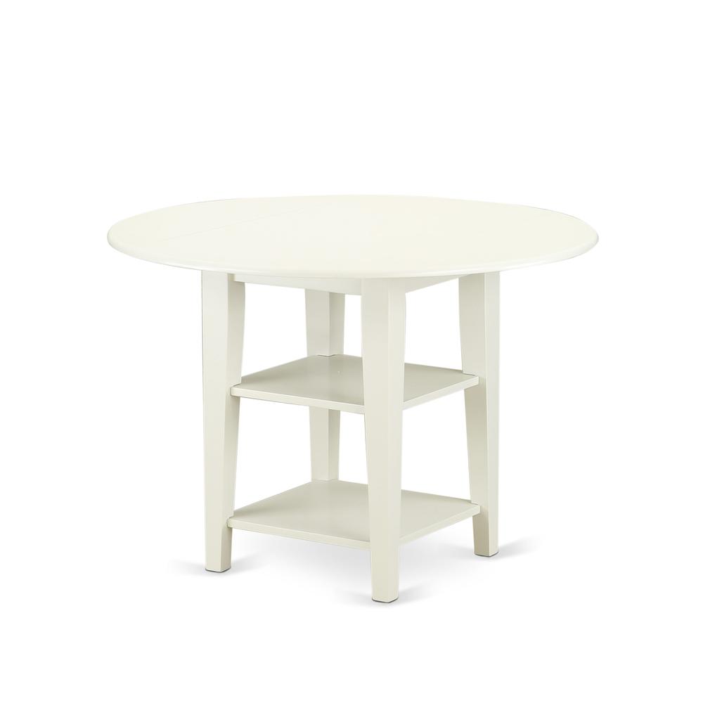 5 Piece Dinette Set Contains a Round Dining Table with Dropleaf & Shelves. Picture 1
