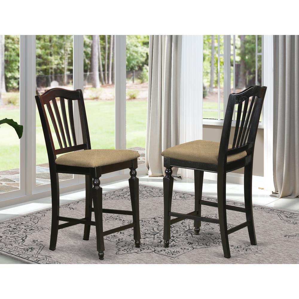 Chelsea  Stools  with  upholstered  seat,  24"  seat  height  in  Black  Finish,  Set  of  2. Picture 2