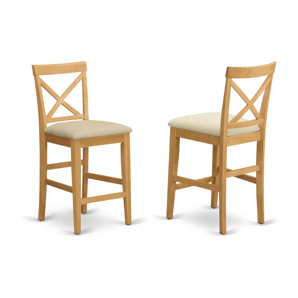 X-Back  stool  with  upholstered  seat  in  Oak  finish,  Set  of  2. Picture 1
