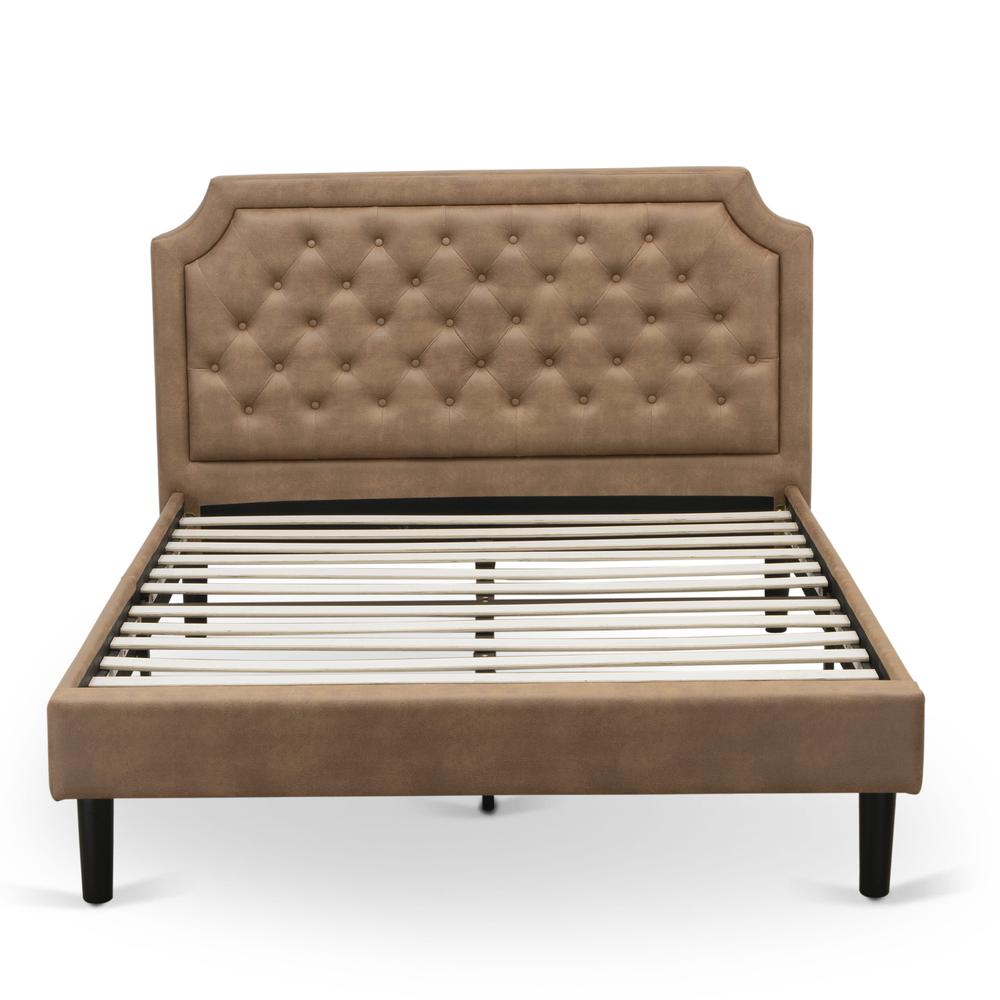 GBF-28-Q Queen Bed Includes Brown Textured Upholstered Headboard, Footboard and Wood Rails, Slats - Wooden 9 Legs - Black Finish. Picture 3