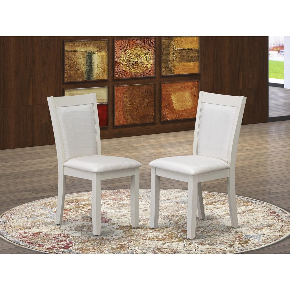 MZC0T01 Dining Chair Set of 2 - Cream Linen Fabric Seat and High Chair Back - Wire Brushed Linen White Finish (SET OF 2). Picture 1