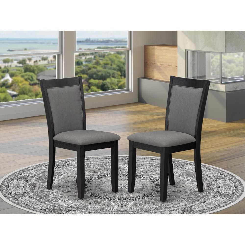 MZC6T50 Modern Dining Chairs - Dark Gotham Grey Linen Fabric Seat and High Chair Back - Wire Brushed Black Finish (SET OF 2). Picture 1
