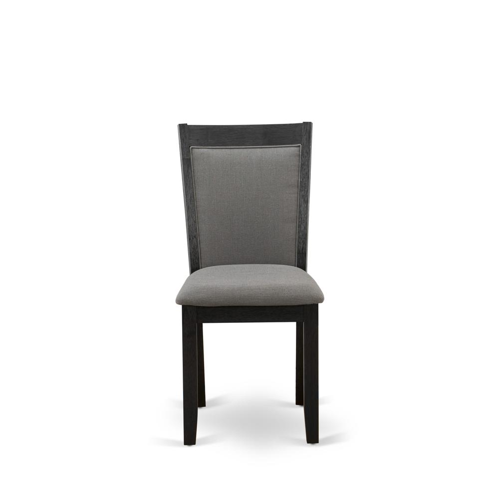 MZC6T50 Modern Dining Chairs - Dark Gotham Grey Linen Fabric Seat and High Chair Back - Wire Brushed Black Finish (SET OF 2). Picture 3