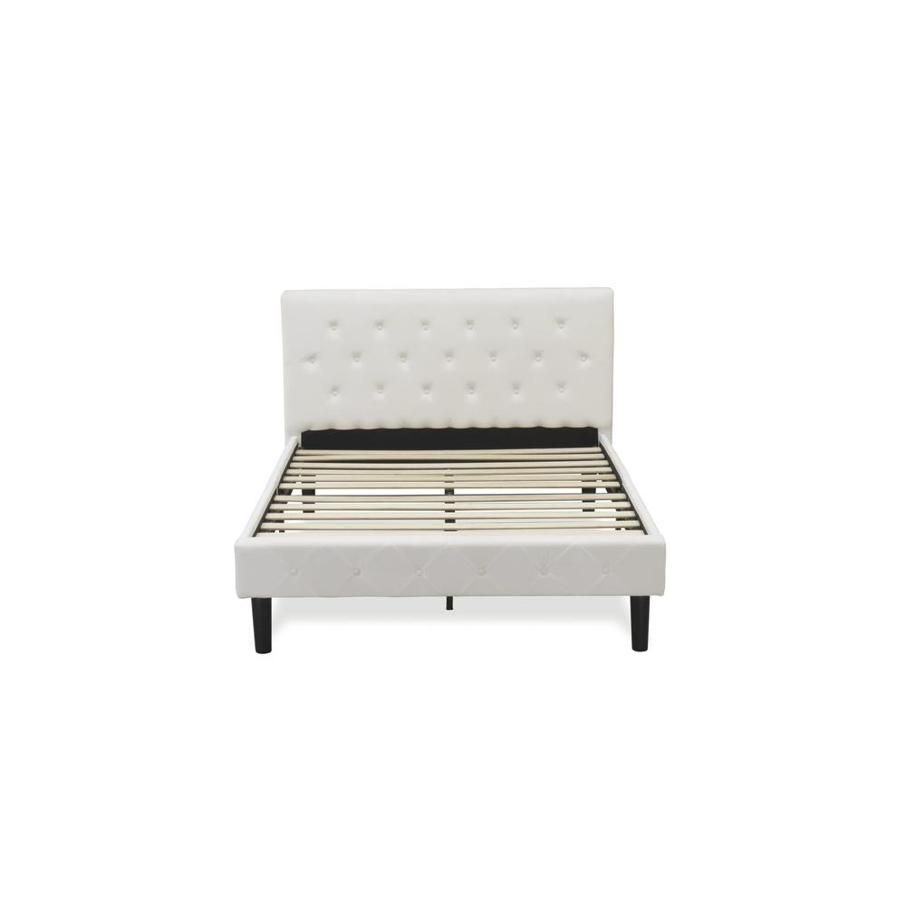 NLF-19-F Nolan Platform Bed Frame - Button Tufted White Velvet Fabric Padded Headboard & Footboard, Black Legs, Full Size. Picture 3