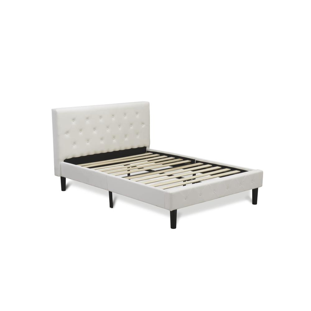 NLF-19-F Nolan Platform Bed Frame - Button Tufted White Velvet Fabric Padded Headboard & Footboard, Black Legs, Full Size. Picture 4