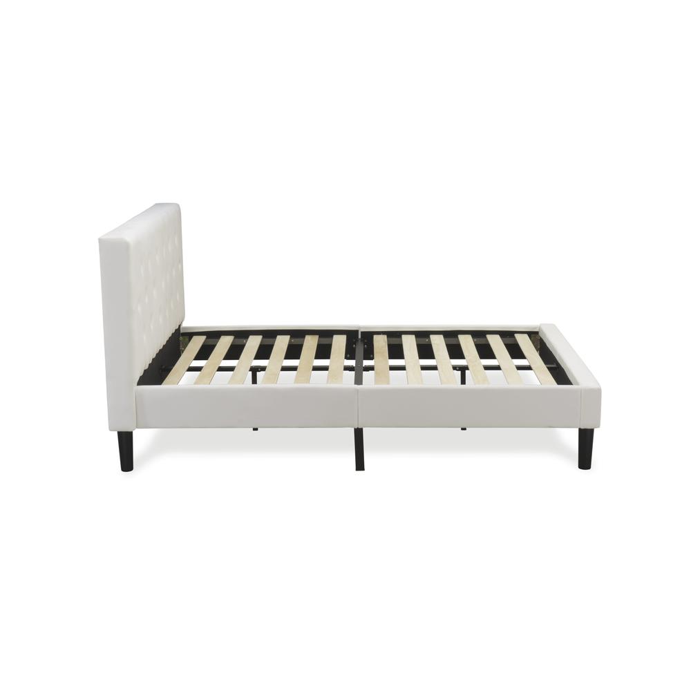 NLF-19-F Nolan Platform Bed Frame - Button Tufted White Velvet Fabric Padded Headboard & Footboard, Black Legs, Full Size. Picture 5