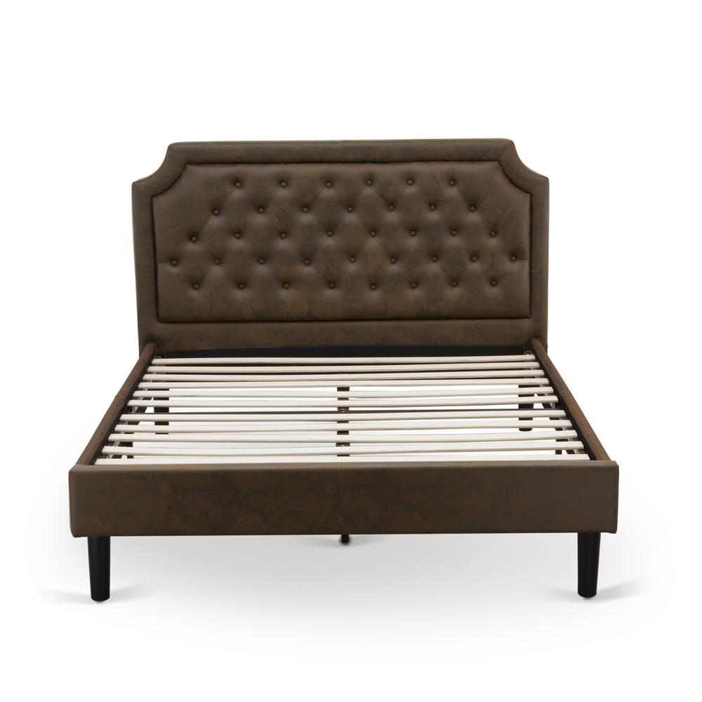 GBF-25-Q Wooden Bed Includes Black Textured Upholstered Headboard, Footboard and Wood Rails, Slats - Wooden 9 Legs - Black Finish. Picture 3