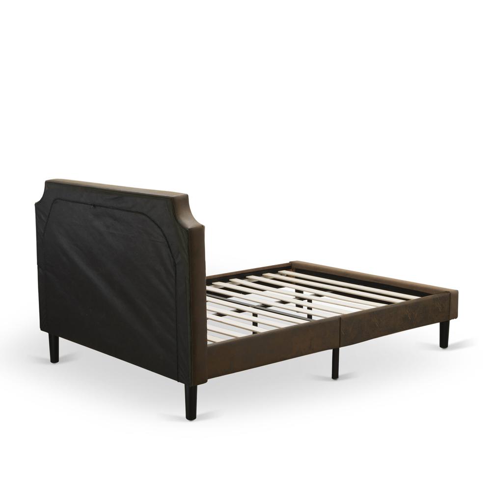 GBF-25-Q Wooden Bed Includes Black Textured Upholstered Headboard, Footboard and Wood Rails, Slats - Wooden 9 Legs - Black Finish. Picture 6