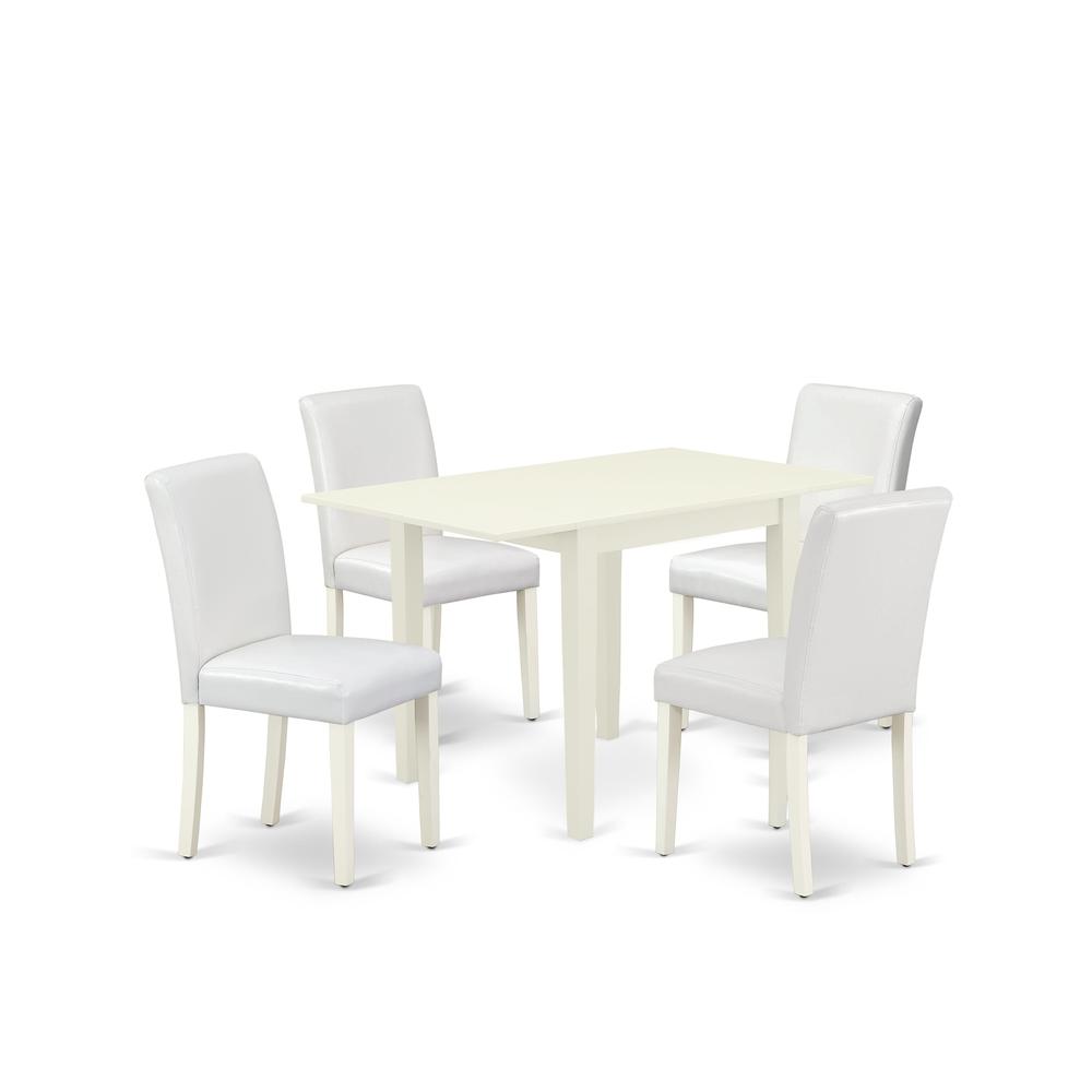 East West Furniture 5-Piece Table Set-A Wood Dining Table and 4PU LeatherDining Room Chairs with High Back - Linen White Finish. Picture 2