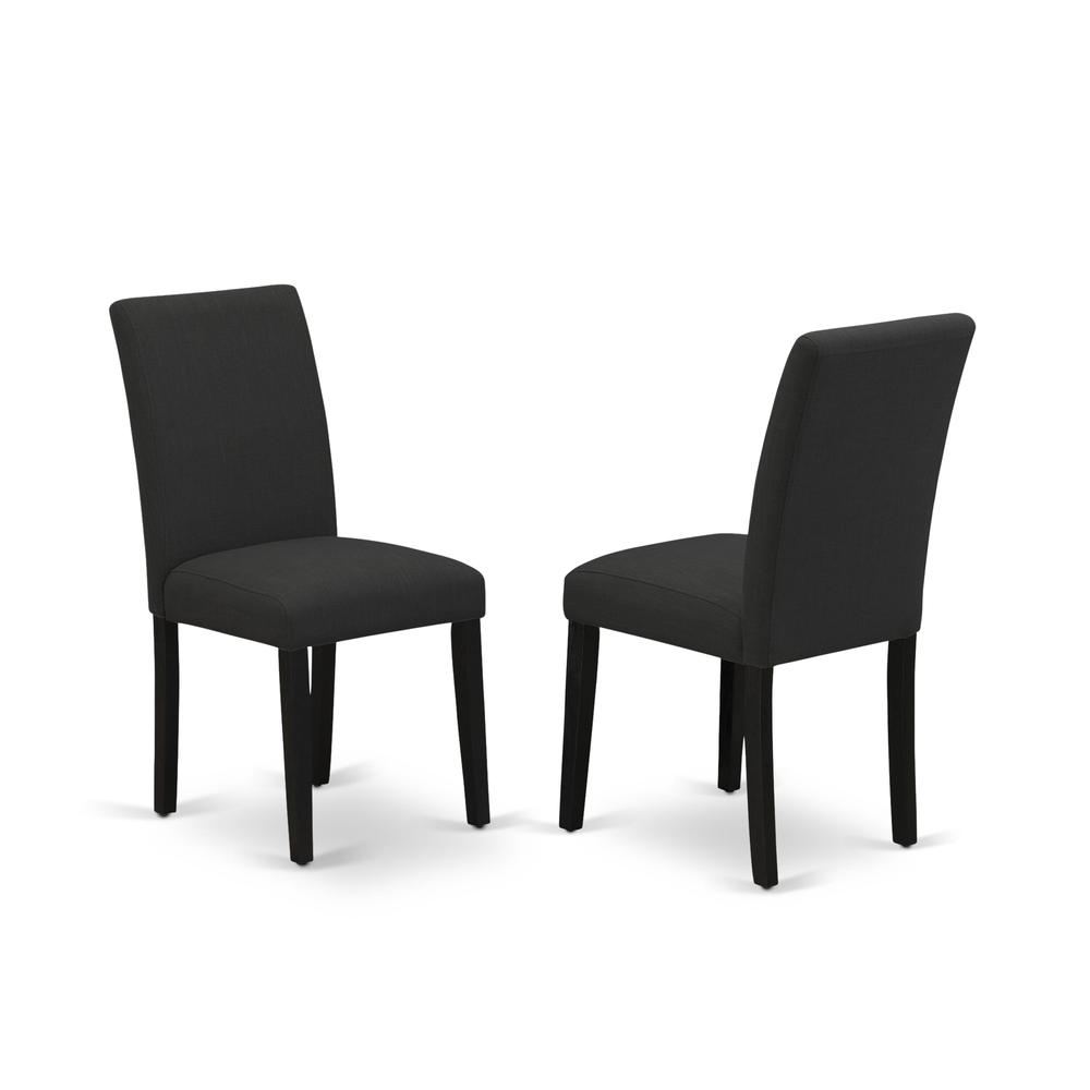 ABP4T55 - Set of 2 - Parson Chairs- Upholstered Dining Chairs Includes Wirebrushed Black Wooden Structure with Black Linen Fabric Seat and Simple Back. Picture 2