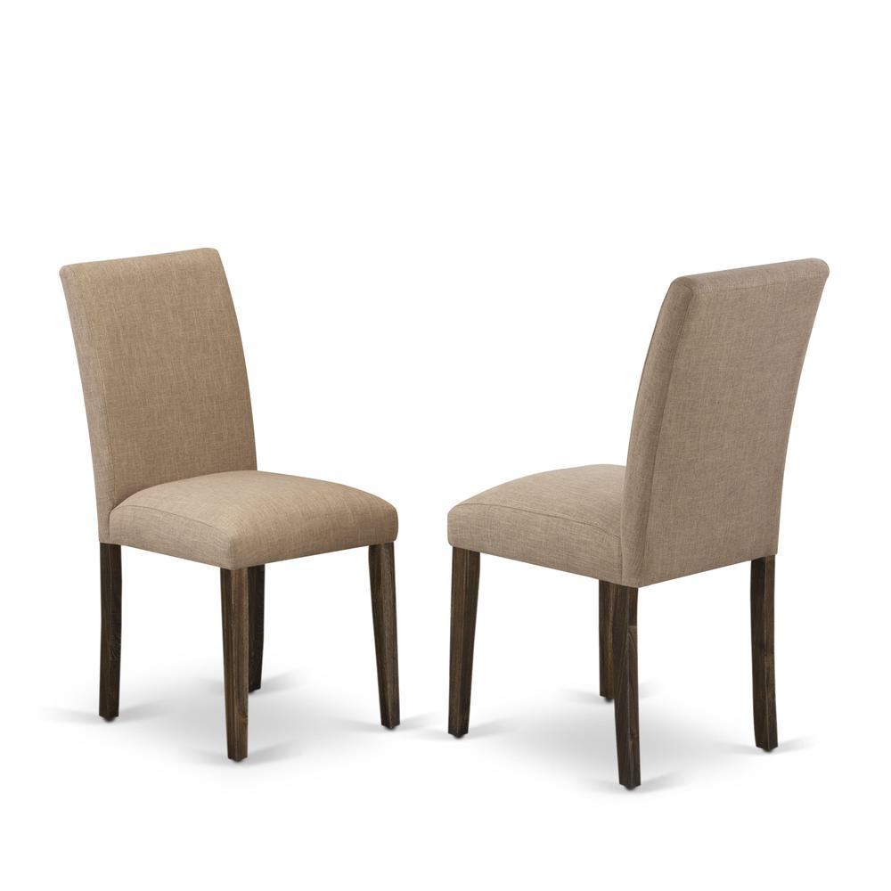 East West Furniture Set of 2 Parsons Chairs - Doeskin Linen Fabric Seat and High Back - Antique Walnut Finish. Picture 2